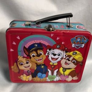 7.5” x 6” Valentines, paw patrol, metal lunchbox, working with a small dent